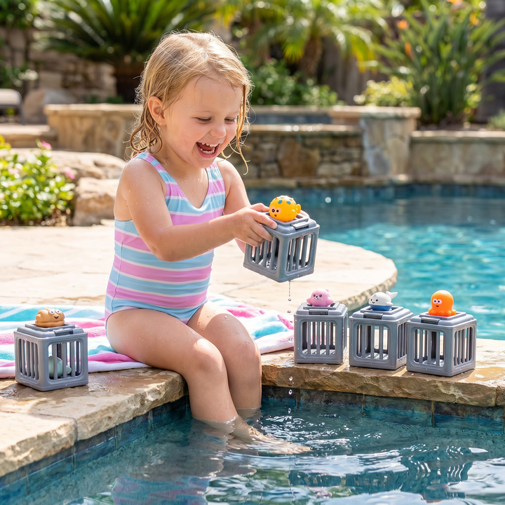 Kinder Tauchspielzeug Set mit bunten Meerestieren für Unterwasser Pool Spaß und Entwicklung der Motorik.