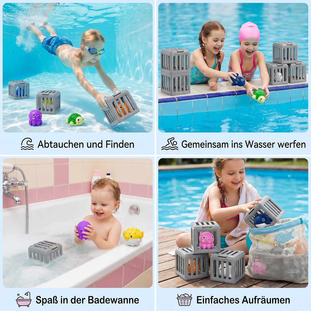 Pädagogisches Tauchspielzeug Set mit Meerestieren für Kinder; ideal zur Entwicklung der Unterwasser-Motorik im Pool.