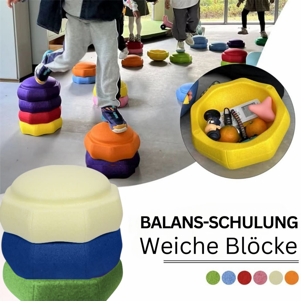 Stapelbare Kinder Trittsteine für Balance-Training drinnen & draußen; sicheres Motorik-Spielzeug zur Koordination.