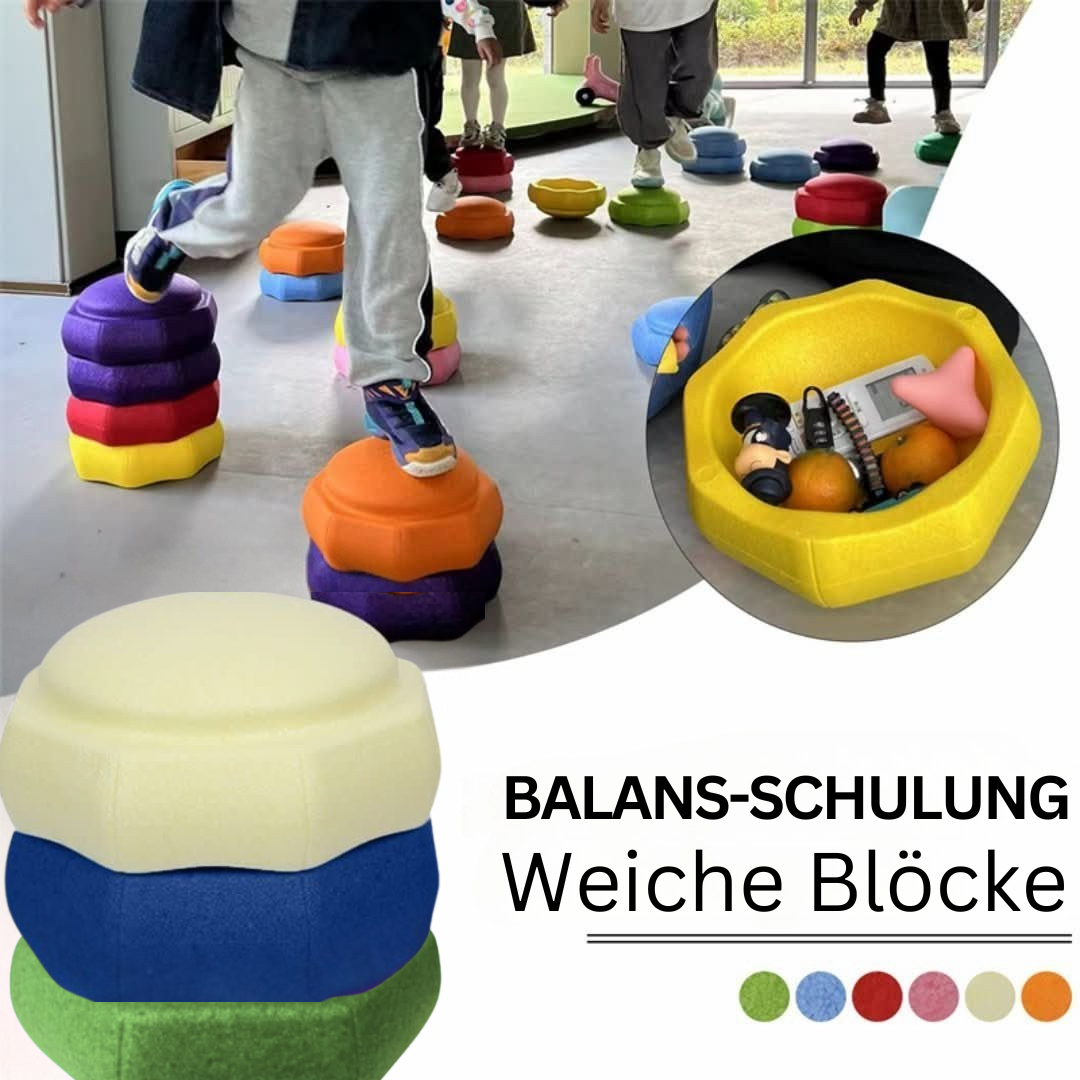 Stapelbare Kinder Trittsteine für Balance-Training drinnen & draußen; sicheres Motorik-Spielzeug zur Koordination.