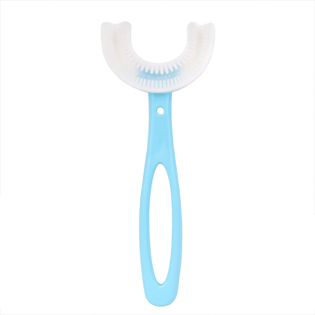 Innovative U-Form Kinderzahnbürste mit weichen Borsten für effiziente, schnelle und sanfte Zahnpflege.