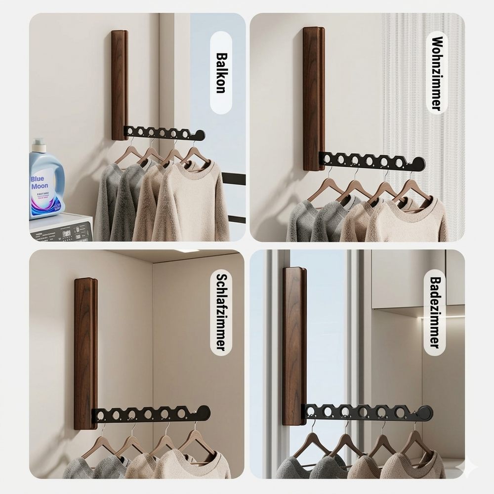 Hochwertiger Klappkleiderständer aus Metall, ideal als Wandgarderobe & minimalistisches Ordnungssystem.