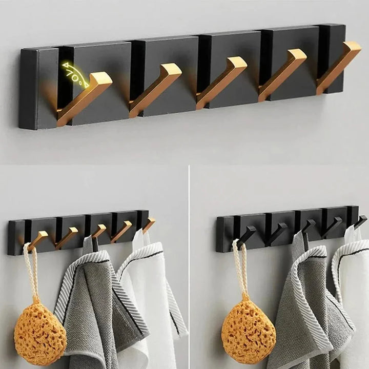 FOLDHOOK Klapphaken ausgeklappt, bereit für Kleidung. Stilvolle und effiziente Ordnung im Zuhause.