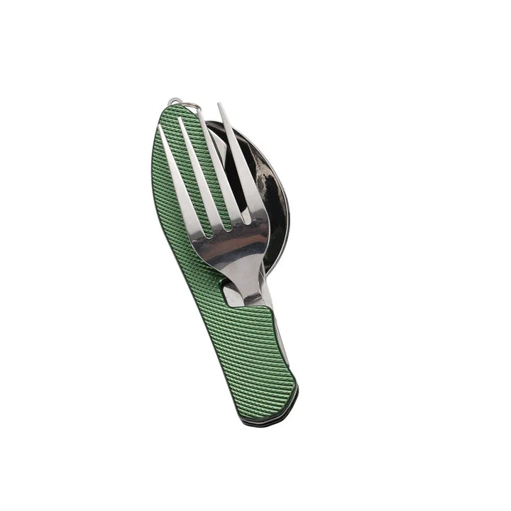All-in-One Outdoor-Essbesteck: klappbares Messer, Gabel, Löffel aus robustem Edelstahl. Praktisch für jede Mahlzeit.