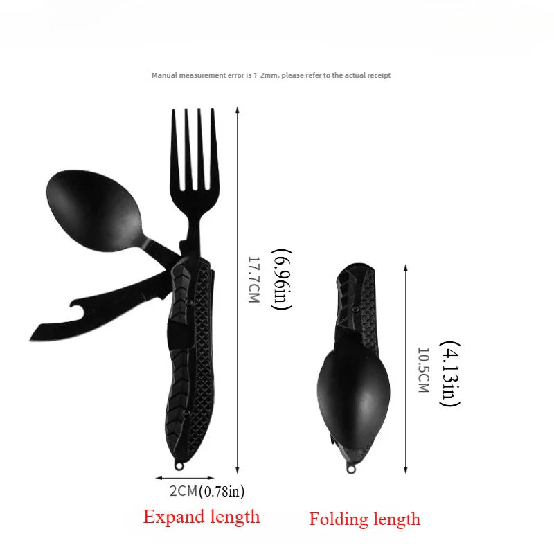 Kompaktes Faltbesteck für Outdoor-Abenteuer: robustes Edelstahl-Messer, Gabel & Löffel. Ideal für Rucksackreisen.