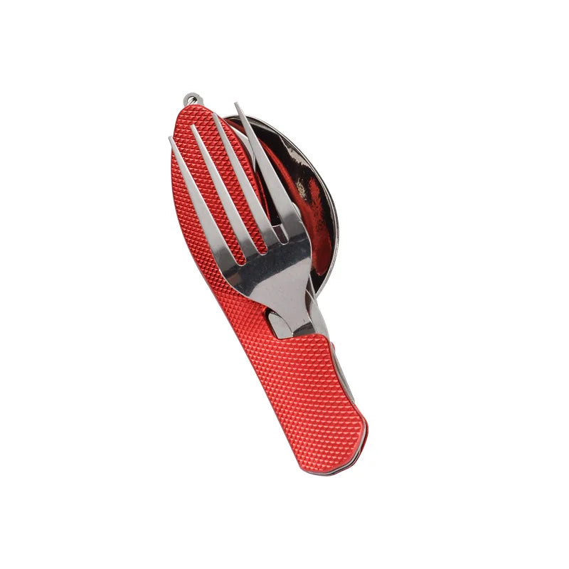 Langlebiges Edelstahl-Reisebesteck 3-in-1. Klappbares Set mit Messer, Gabel, Löffel. Perfekt für unterwegs.