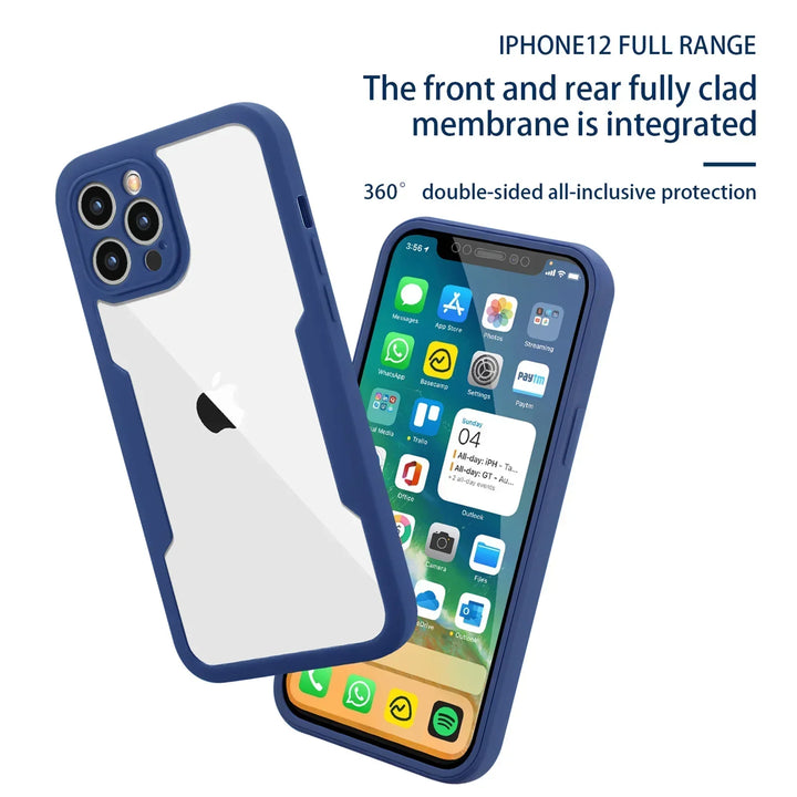 Robuste, transparente iPhone Schutzhülle mit Full-Cover Design, stoßfest & kratzfest.