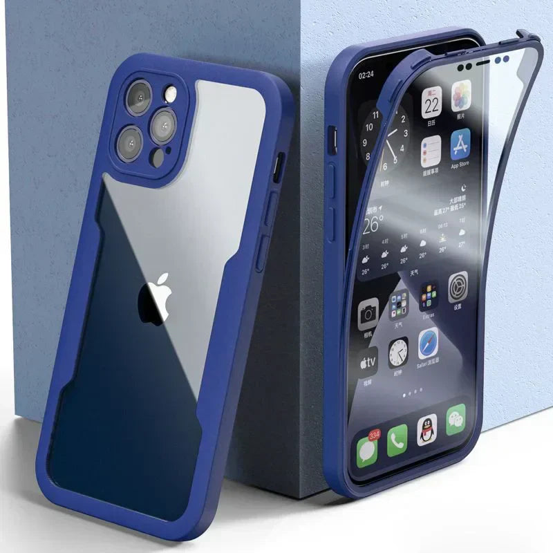 Transparente iPhone Handyhülle, stoßfest, mit Linsenschutz & 1+1 GRATIS Rundumschutz-Angebot.