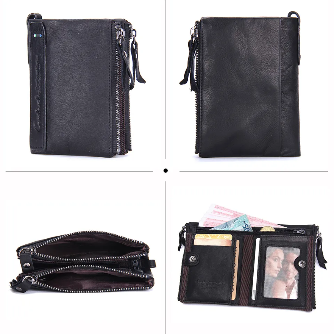 Robustes kleines Unisex-Portemonnaie mit Doppelreißverschluss, für lange Haltbarkeit im Gebrauch.