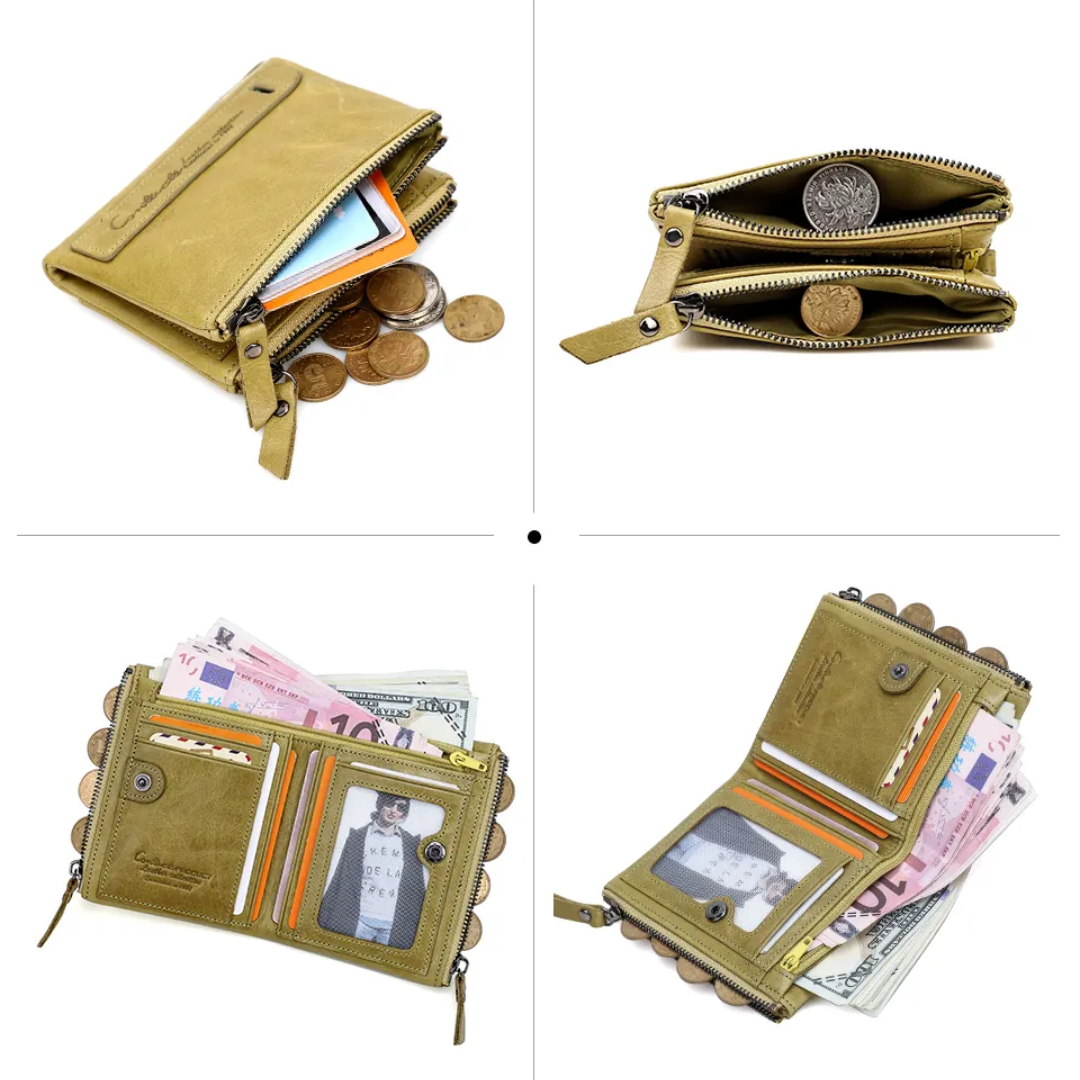 Farbenfrohes, kompaktes Unisex-Portemonnaie mit Doppelreißverschluss für gute Organisation im Alltag.