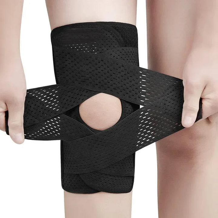Robuste Kniebandage für Gelenkschutz. Verstellbar, atmungsaktiv, ideal für Sport, Regeneration & gezielten Support.