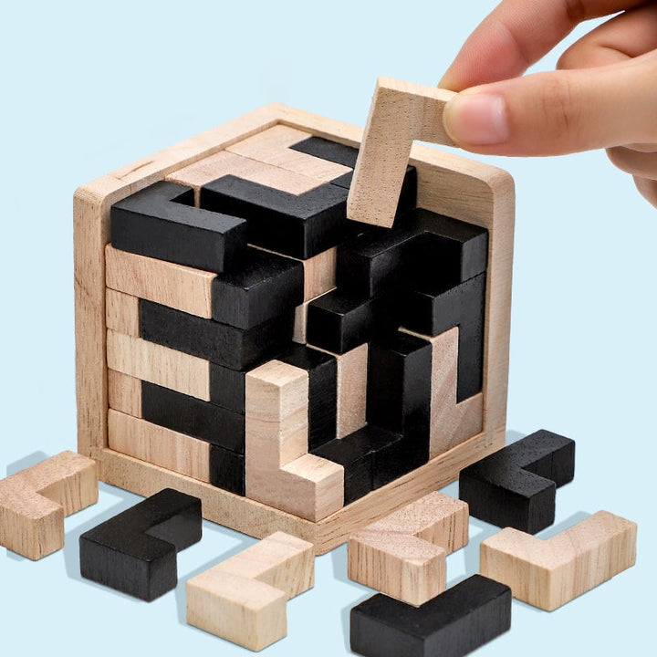 Hochwertige Holzteile des 3D Puzzles. Robustes Geduldspiel, ideal für Erwachsene & Kinder.