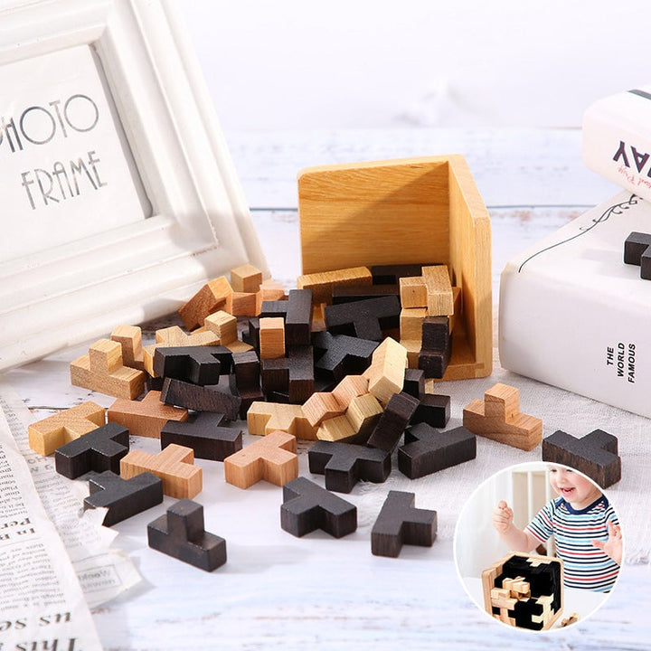 Spaß für die Familie: 3D Holzpuzzle als Logikpuzzle & Gehirntrainer für gemeinsames Rätseln.
