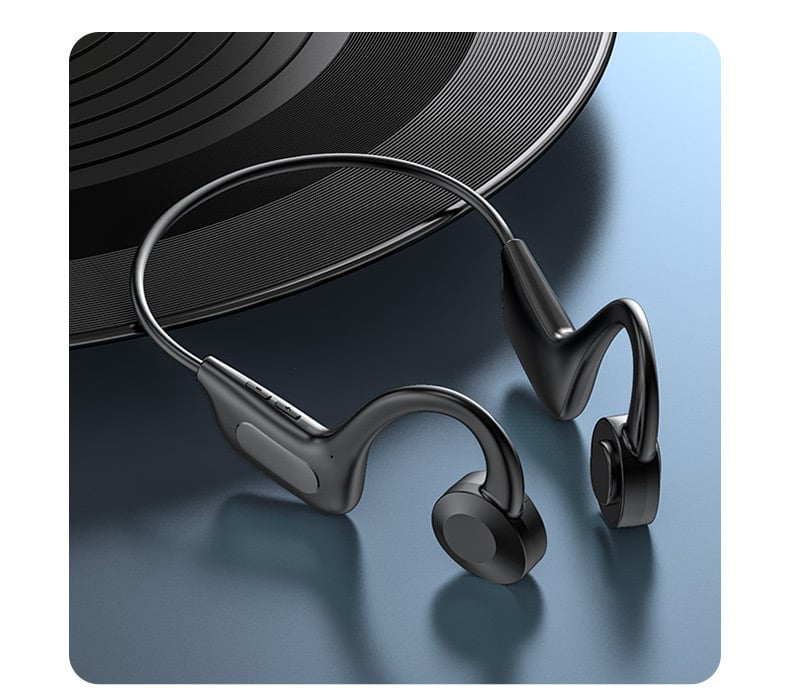 Bluetooth Knochenleitung Kopfhörer mit Umgebungsbewusstsein, sicher für Jogger & Spaziergänger.