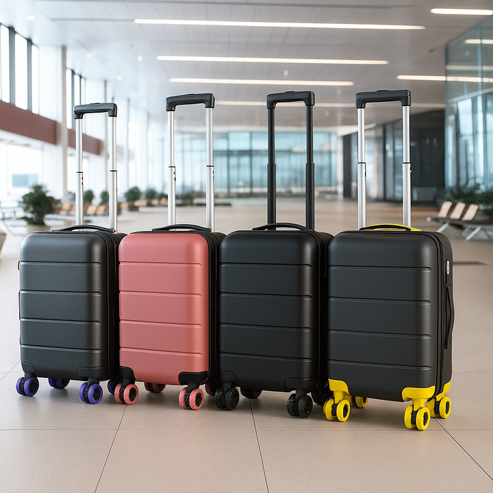 Koffer Rollenschutz Set für leises, geschütztes Reisen; farbig & langlebig.