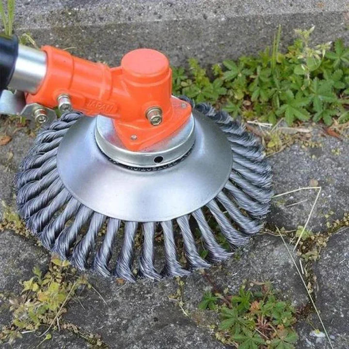 Langlebige Unkrautbürste aus Kohlenstoffstahl für Rasentrimmer, ideal für robuste Gartenarbeit und Rasenpflege.