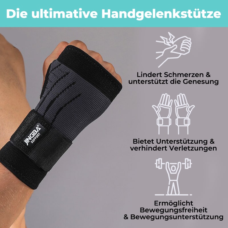 Verstellbare Handgelenkstütze bietet gezielte Unterstützung und Schmerzlinderung bei Sportverletzungen.