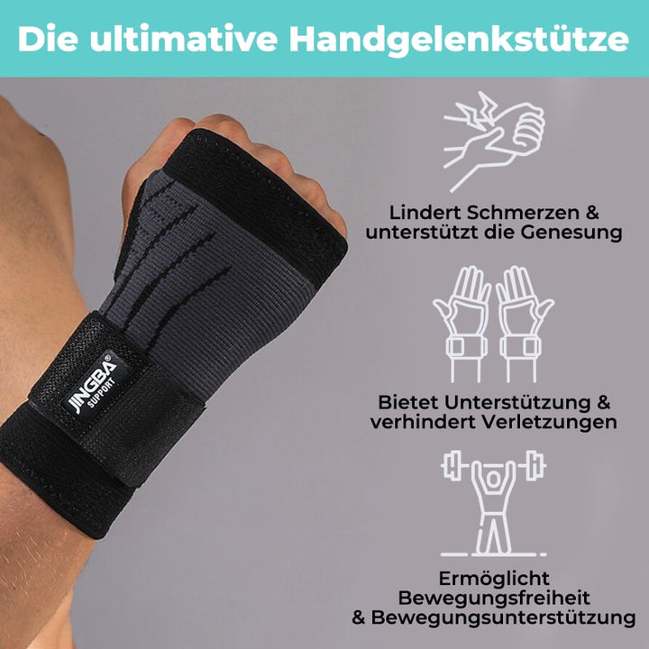 Verstellbare Handgelenkstütze bietet gezielte Unterstützung und Schmerzlinderung bei Sportverletzungen.