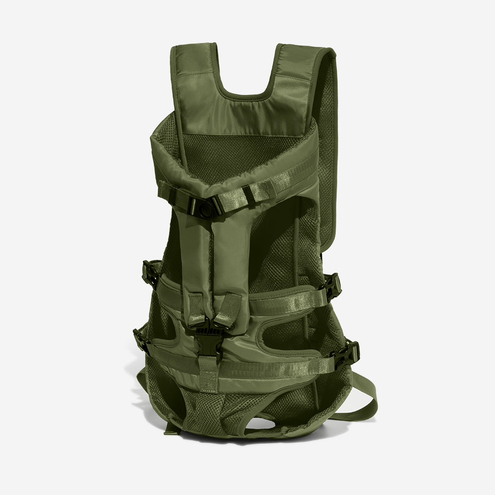 Stylischer Hundetrage-Rucksack in Grau, mit Belüftungsfenstern und sicherem Reißverschluss.