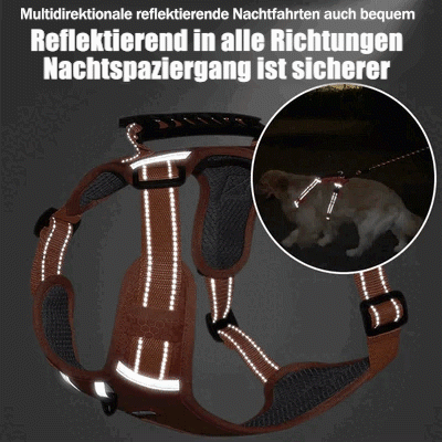 Zugfreies Hundegeschirr mit Front- & Rückenclip. Reflektierend, komfortabel & bruchsicher für entspannte Spaziergänge.