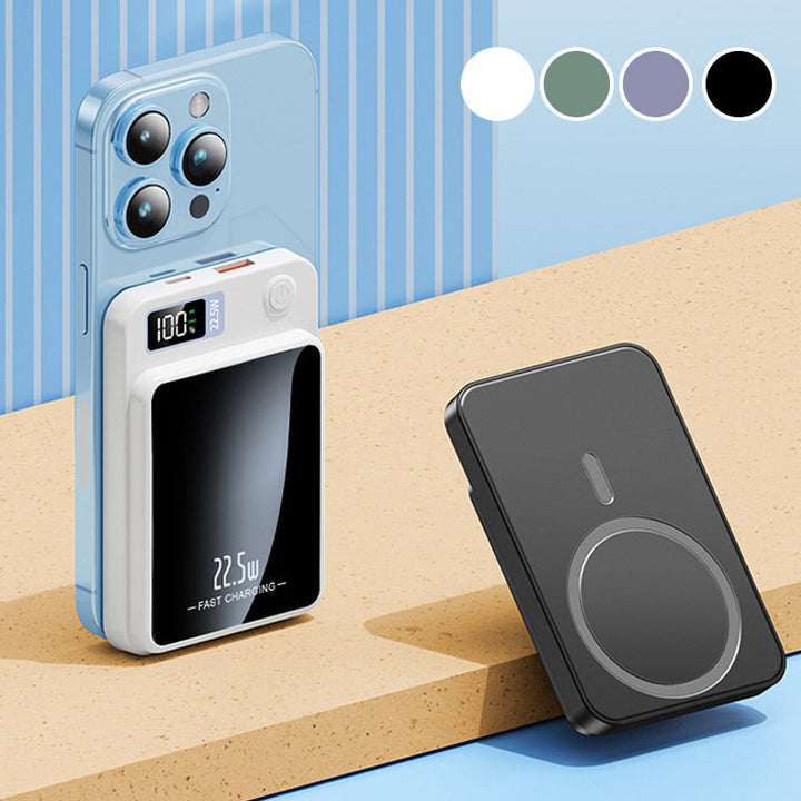 Schnellladefähige 20000mAh Powerbank mit Qi und kompaktem Design für alle Smartphones.