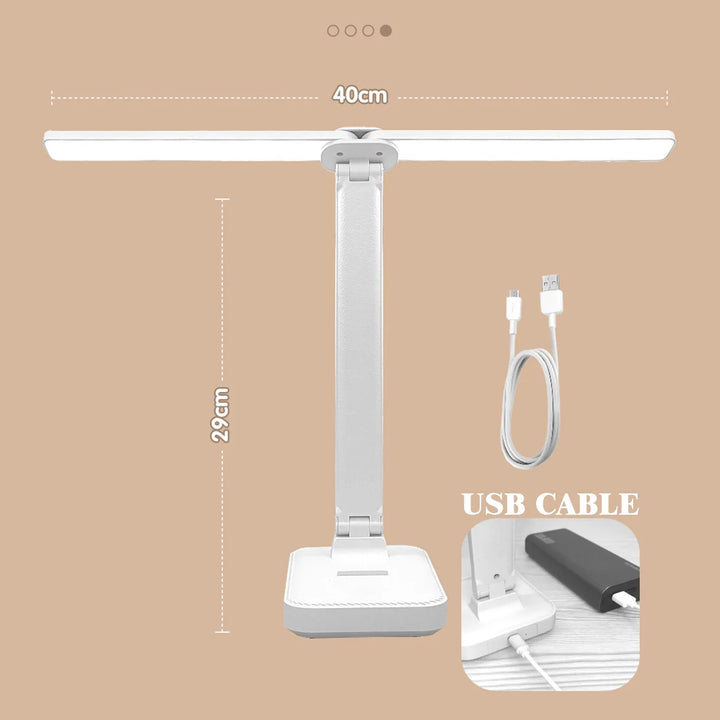 Kompakte, faltbare LED Schreibtischlampe, ideal für platzsparende Lagerung und einfachen Transport.