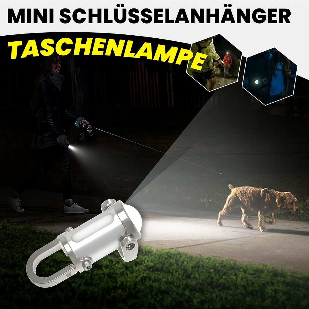 Kompakte LED Schlüsselanhänger Taschenlampe, robust & wasserdicht, ideal für EDC & Notfälle.