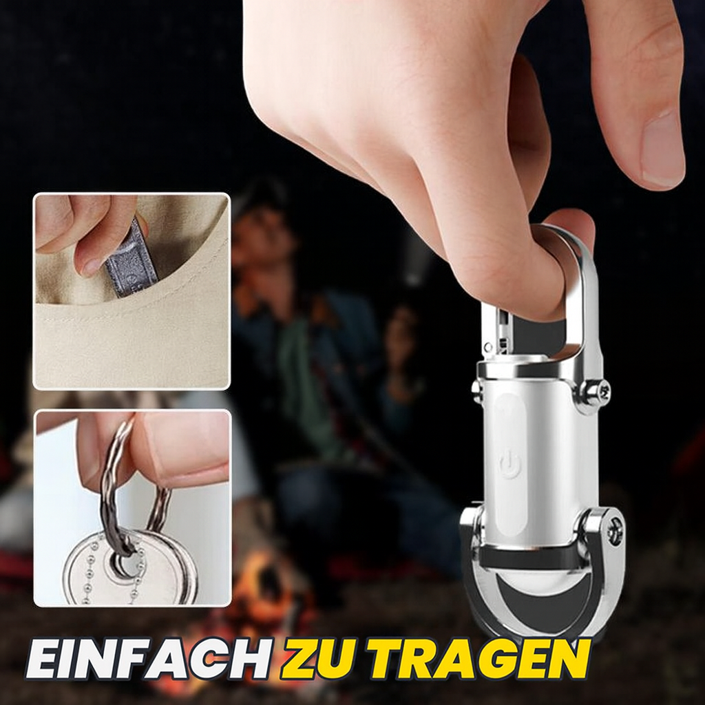 Leistungsstarke Mini-Taschenlampe mit Powerbank Funktion, USB-C, für Survival & Outdoor.