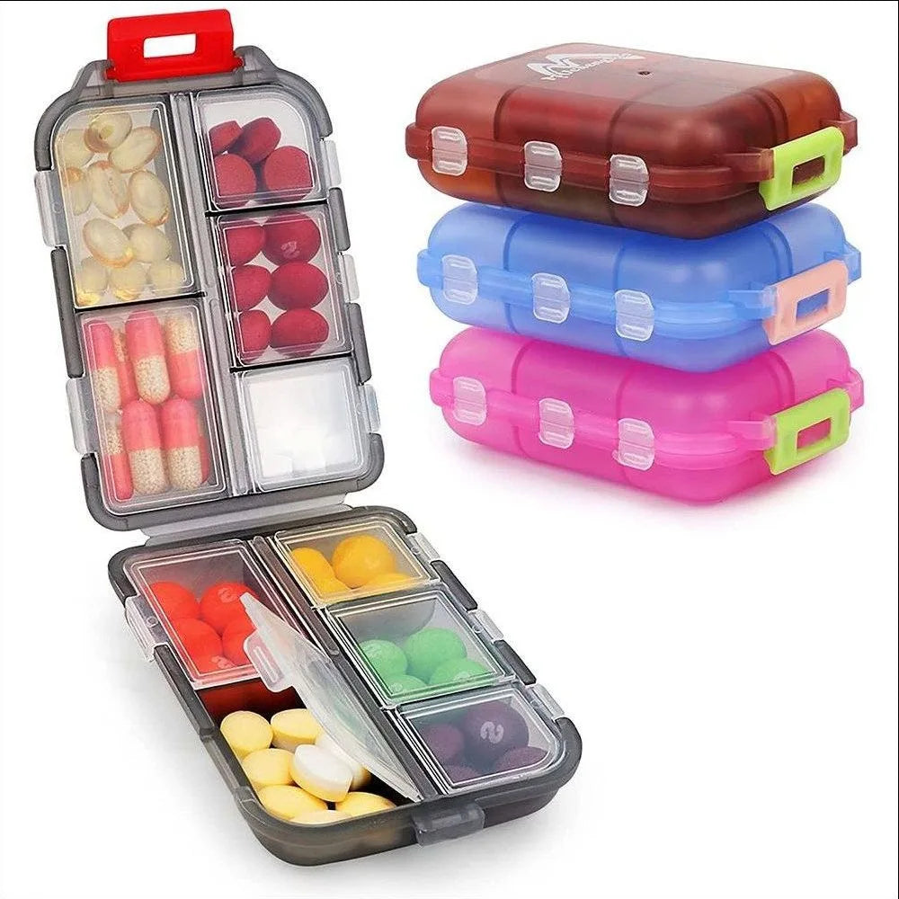 Kompakte Reise-Pillendose für unterwegs, sichere Aufbewahrung von Medikamenten & Vitaminen.