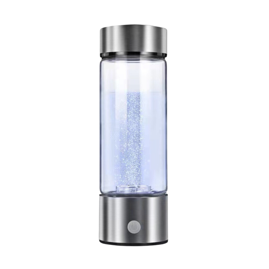 Kompakte, wiederaufladbare Wasserstoff-Wasserflasche aus Glas für verbesserte Hydration und Wellness.