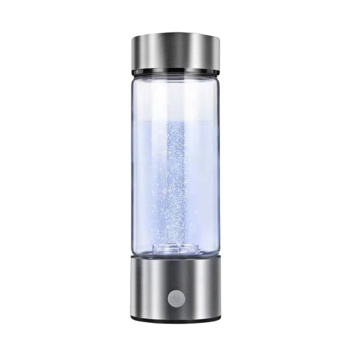 Kompakte, wiederaufladbare Wasserstoff-Wasserflasche aus Glas für verbesserte Hydration und Wellness.