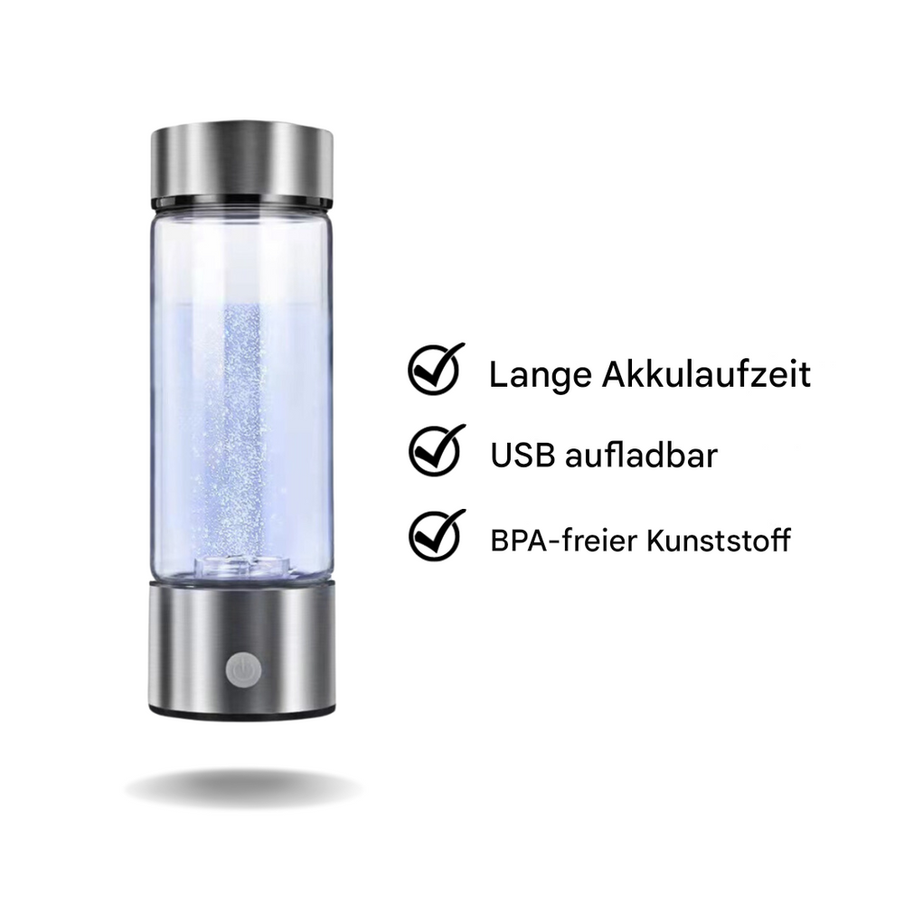 Tragbare USB-aufladbare Wasserstoff-Trinkflasche aus Glas für Büro, Sport und gesunde Hydration.