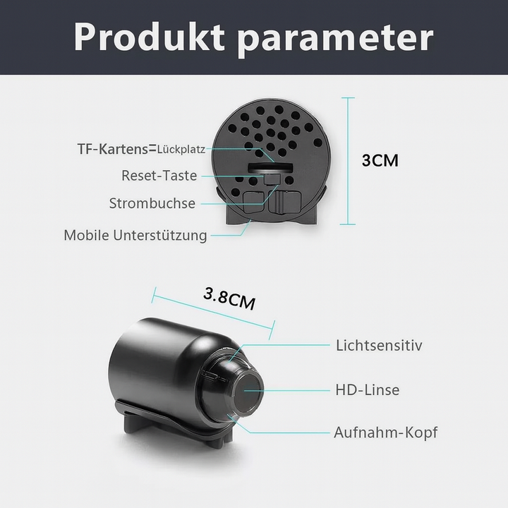 Zarado260114 Mini Überwachungskamera mit Nachtsicht, WLAN für Innenbereich & diskrete Kontrolle.