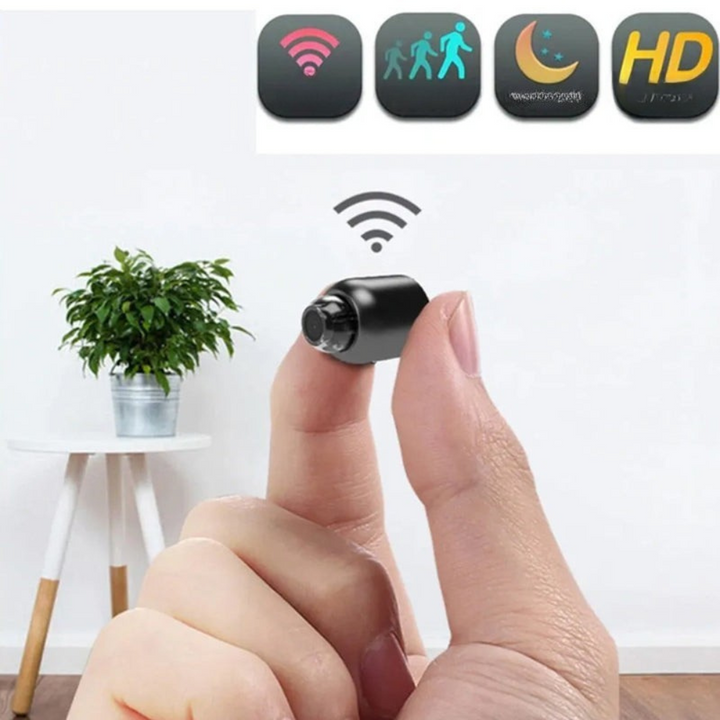 Smart Home Mini-Kamera mit WLAN, Nachtsicht, Bewegungserkennung & Audio für umfassende Raumüberwachung.
