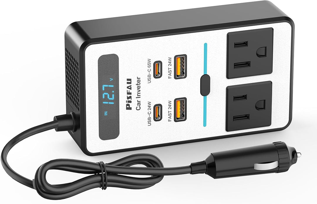 200W Auto-Ladegerät: versorgt Laptops, Tablets, Smartphones mit 220V und USB-C Schnellladung.