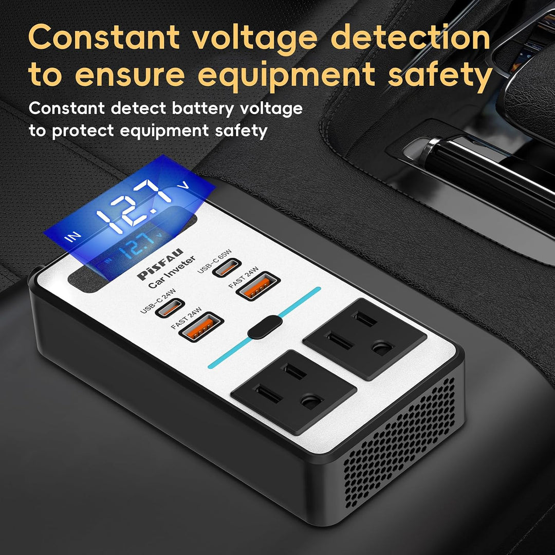 200W Auto-Wechselrichter mit USB-C Schnellladefunktion, 12V auf 220V für Laptops und Smartphones.