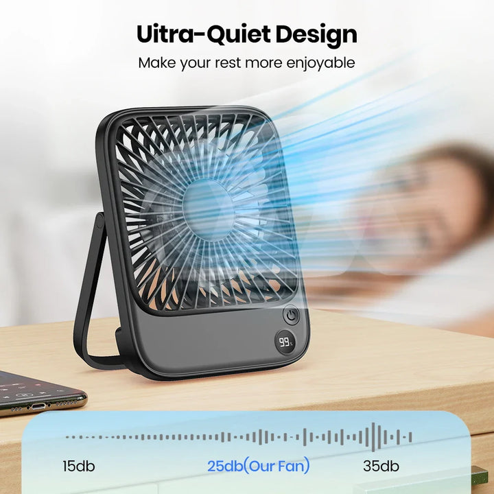 Handlicher Tischventilator mit Akku und Powerbank. Ideal für das Büro, Homeoffice oder als Reiseventilator.