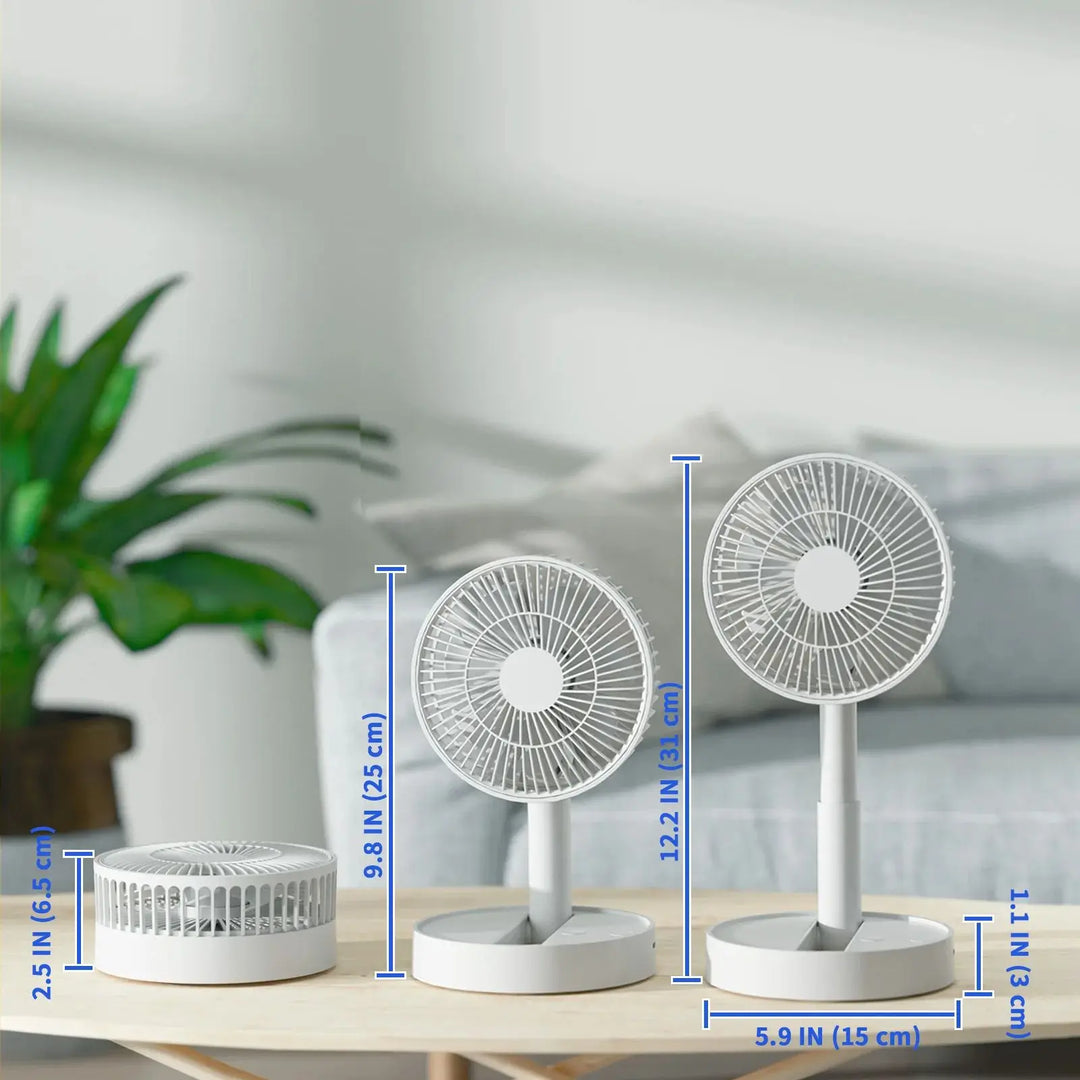 Stylischer USB-Tischventilator, faltbar & leise, sorgt für angenehme Kühlung. Kompakter Akku-Lüfter mit 4 Stufen.