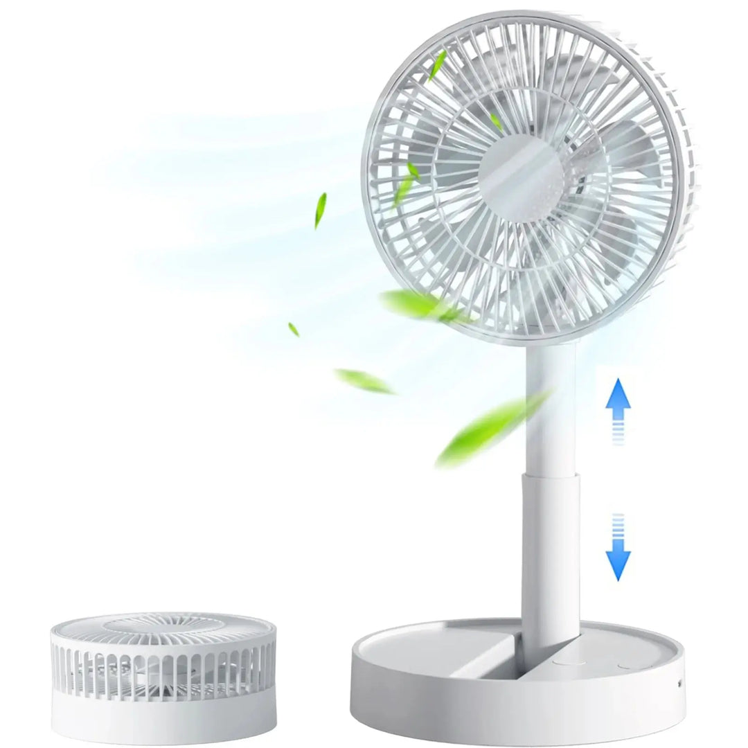 Moderner Faltventilator, USB-betrieben, kompakt & flexibel einstellbar. Idealer tragbarer Lüfter für Schreibtischkühlung.