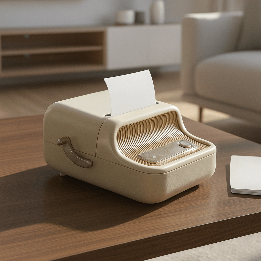 Kompakter kabelloser Mini-Etikettendrucker, ideal für Organisation im Büro oder Zuhause.