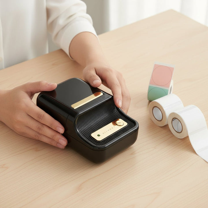 Tintenfreier Thermodrucker für langlebige Etiketten; perfekt für effiziente Büroorganisation.