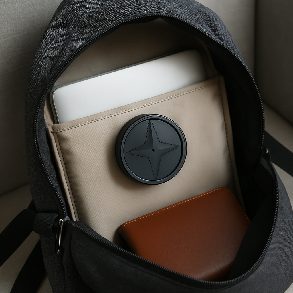 Magnetischer GPS-Tracker am Metall befestigt; bietet Diebstahlschutz & genaue Echtzeit-Ortung. USB aufladbar.