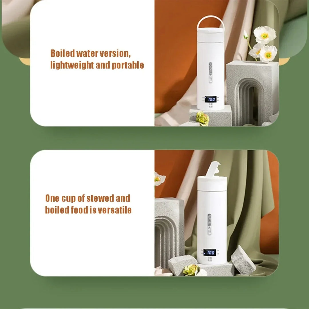 Tragbarer, elektrischer Mini-Thermokanne mit Warmhaltefunktion für Kaffee und Tee auf Reisen.