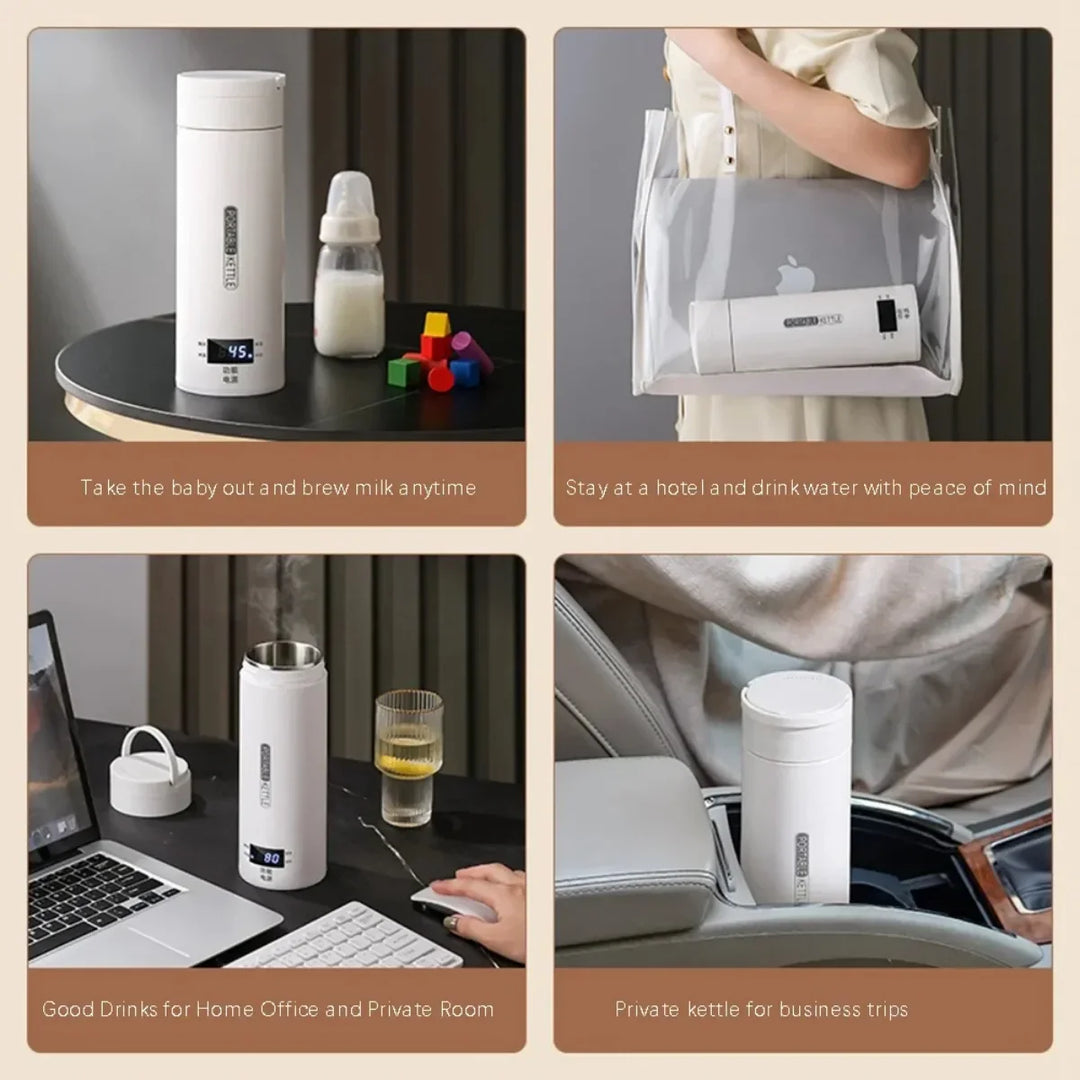 Unisex Reise-Wasserkocher (500 ml) mit digitalem LCD-Display, perfekt zum Erhitzen von Wasser unterwegs.
