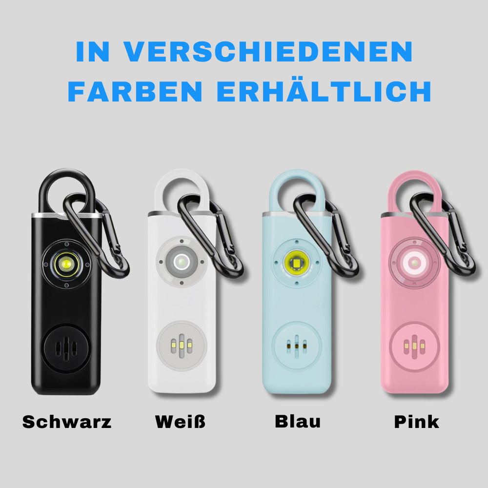 Kompakter Sicherheitsalarm als Schlüsselanhänger, ideal für persönlichen Schutz und Selbstverteidigung in Notfällen.