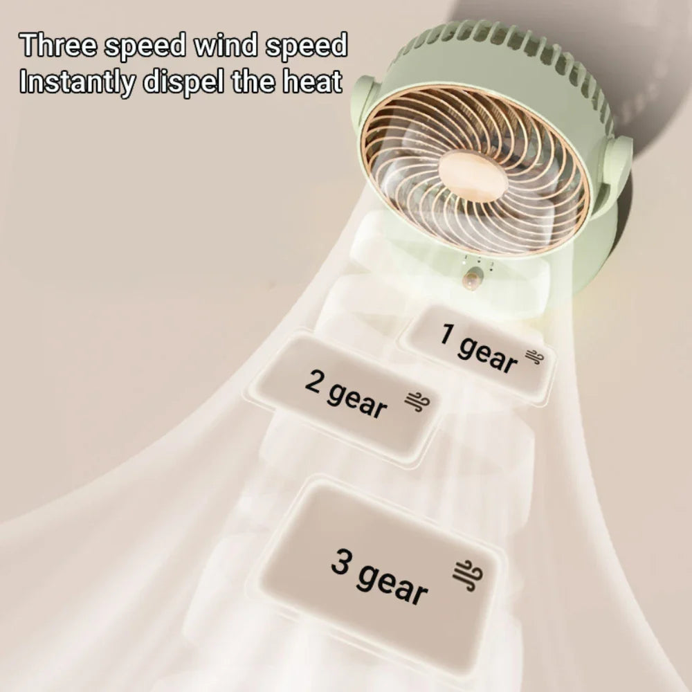 Ultra leiser Tischventilator mit USB-Anschluss und Akku. Kompakt, 360° rotierend, ideal für ungestörtes Arbeiten oder Schlafen.