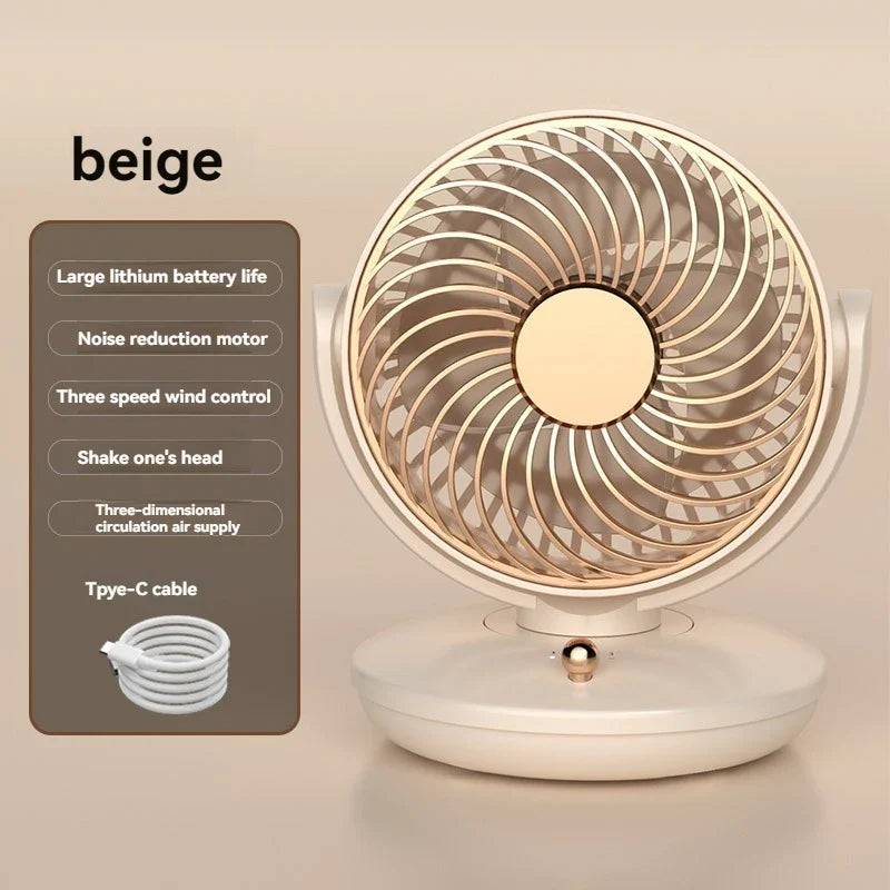 Vielseitiger Tischventilator mit 360° Rotation. Kompakter USB-Lüfter mit Akku, leise und kraftvoll für umfassende Kühlung.