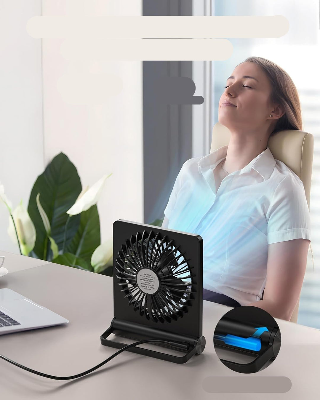 Leiser Tischventilator für erfrischende Kühlung im Sommer. Ideal fürs Büro oder Schlafzimmer ohne störende Geräusche.