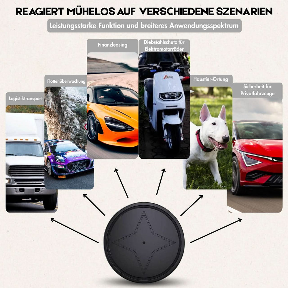 Unisex GPS Tracker mit Magnetbefestigung für sicheren Diebstahlschutz von Auto, Fahrrad & anderen mobilen Wertgegenständen.