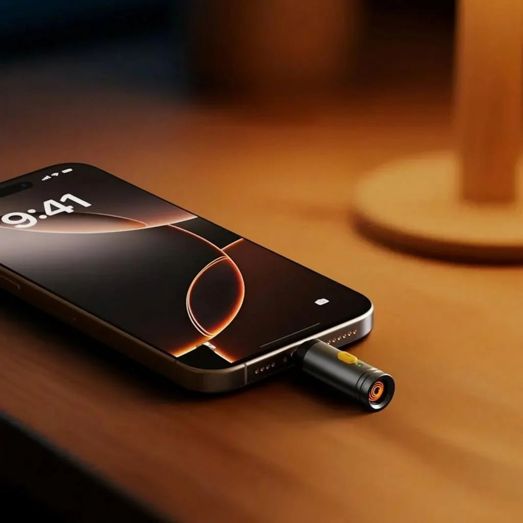 Winddichter USB-C Mini-Feuerzeug für Schlüsselbund, ideal für Reise und Outdoor-Aktivitäten.